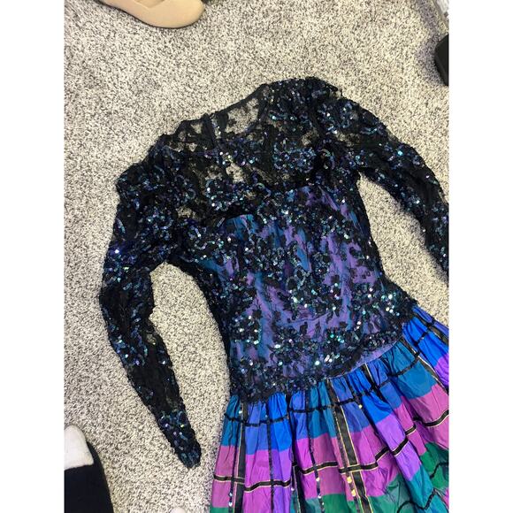 VINTAGE DESIGNER Sequin Lace Ball Gown, Mignon Ann Marie Gabalis‎ Blue Plaid - Picture 4 of 16